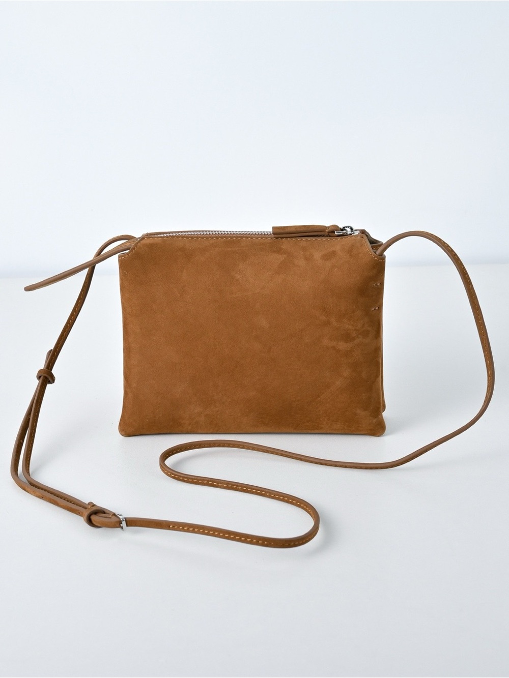 Brown Suede Crossbody Bag - Minimal Leather Strap